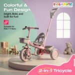Kidsmate Junior Tricycle for Kids with Parental Control | Cycle for Kids 1-4 Years | Baby Cycle | Bicycle with Storage Basket, Cushion Seat and Seat Belt Carrying Capacity 30 Kgs (Pink-Grey) - Image 8
