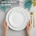 CELLO Tropical Lagoon Dazzle Series Opalware Dinner Set of 18 Pieces For Family of 6 | Bone-Ash Free & Leadfree Opal Glass, Microwave & Dishwasher Safe Plates & Bowls Crockery Set For Dining & Gifting - Image 3