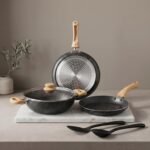 Crystal Aluminum 6 Pcs Non Stick Cookware Set with Induction Bottom | Tawa, Fry Pan, Kadhai with Lid, Laddle & Spatula | Durable 4 Layer Non Stick Coating | PFOA Free | Black - Image 5