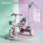 Kidsmate Junior Tricycle for Kids with Parental Control | Cycle for Kids 1-4 Years | Baby Cycle | Bicycle with Storage Basket, Cushion Seat and Seat Belt Carrying Capacity 30 Kgs (Pink-Grey) - Image 6