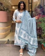 Nermosa Women Cotton Block Printed Kurta Pant With Dupatta - Image 6