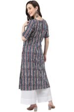 Janasya Women's Mustard Pure Cotton Striped Printed Straight Kurta - Image 6