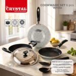 Crystal Aluminum 6 Pcs Non Stick Cookware Set | Gas Stove Friendly | Tawa, Fry Pan, Kadhai with Lid, Laddle & Spatula | Durable 4 Layer Non Stick Coating | PFOA Free | White - Image 3
