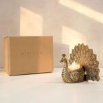 BEHOMA Metal Dancing Peacock with Scented Glass Votive Candle, Golden - Image 5