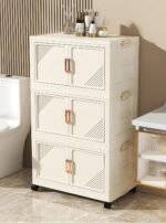 House of Quirk Plastic Storage Bins for Closet Organizers, Folding Storage Box, Stackable Storage Bins with Open Front Door, Collapsible Storage Box 45cm (4 Layer, Beige) - Image 4