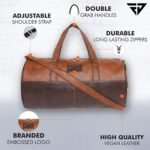 Fur Jaden Tan Leatherette Gym Bag for Men Women Boys Girls Travel Duffle Weekender Bag 23L - Image 3