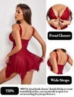 SSoShHub SoShHub Women Lace Lingerie Front Closure Babydoll V Neck Nightwear Chemise Nightie Chrismas Bikini Girlfriend Wife Babydoll Valentine Festival - Image 2