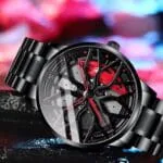 GOLDENIZE FASHION Branded Men's Sport Quartz Watch Car Wheel Multicolour Dial Wheel Dial 360 Rotating Casual Fashion Stainless Steel Alloy Mens &Boy's Luxury Metal Gift Creative Watch - Image 4