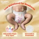 TEDDYY Premium Baby NB Size Diaper Tape Style | 66 Count (New Born) | 2-5 kgs (Pack of 1) | Quick Absorbency | Extra Super Soft | Anti - Bacterial | Colour Changing Wetness Indicator with Adjustable Grip Tapes - Image 2