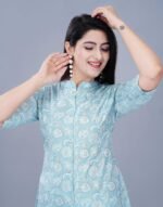 Women's Rayon Flax A-Line Kurti with Mandarin Collar, Printed Calf Length Elbow Sleeve Tunic for Formal & Casual Wear - Image 6
