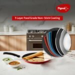 Pigeon Mio Non Induction Base Nonstick Aluminium Cookware Gift Set, Includes Nonstick Flat Tawa, Nonstick Fry Pan, Kitchen Tool Set, Nonstick Kadai with Glass Lid, 8 Pieces Kitchen Set (Red) - Image 3