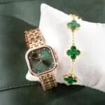 Carlton London Women Green Dial Watch and Bracelet | Stainless Steel, Premium, Stylish Analog Wrist Watch with Golden Strap & Bracelet Set, Elegant Quartz Timepiece | Water Resistant | Luxury Square Watch Gift Set - Image 4