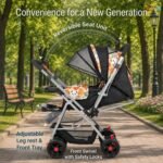 BabyGo Foldable Baby Stroller for Newborn, Infant & Toddler 0–3 Years | Lightweight Travel Pushchair | Safety Harness | Adjustable Recline Backrest | 360° Swivel Wheels | Large Storage Basket | Orange - Image 5