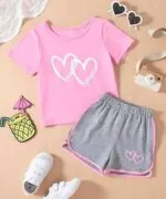 KYDA KIDS® Girls 100% Cotton Bio Washed Printed T-Shirt and Shorts Co-ords Clothing Set | Premium Soft & Breathable Summer Casual Comfort Outfit for Girls - Image 2
