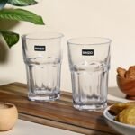 BINZO Glass Water Juice Glasses Set of 6, 300 ml, Stackable Drinking Durable Thick Tumblers, Microwave & Dishwasher Safe for Kitchen, Home, Fridge - Image 5