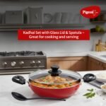 Pigeon Mio Non Induction Base Nonstick Aluminium Cookware Gift Set, Includes Nonstick Flat Tawa, Nonstick Fry Pan, Kitchen Tool Set, Nonstick Kadai with Glass Lid, 8 Pieces Kitchen Set (Red) - Image 5