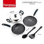 Crystal Aluminum 6 Pcs Non Stick Cookware Set | Gas Stove Friendly | Tawa, Fry Pan, Kadhai with Lid, Laddle & Spatula | Durable 4 Layer Non Stick Coating | PFOA Free | White - Image 6