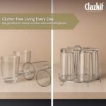 Clazkit Stainless Steel Glass Holder for 6 Glasses, Glass Stand Steel for Dining Table/Kitchen, Tumbler Holder, Pull-Out Countertop Shelves Heavy Duty - SILVER - Image 6
