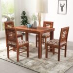 VK Furniture Sheesham Solid Wood 4 Seater Dining Table Set of Four with 4 Print Cushion Chairs for Dinner Hall Kitchen Living Room Home Office Restaurant |L45 X W30 X H30|Honey Natural Finish - Image 2
