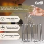 Clazkit Stainless Steel Glass Holder for 6 Glasses, Glass Stand Steel for Dining Table/Kitchen, Tumbler Holder, Pull-Out Countertop Shelves Heavy Duty - SILVER - Image 4
