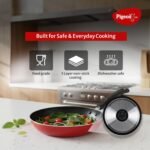 Pigeon Mio Non Induction Base Nonstick Aluminium Cookware Gift Set, Includes Nonstick Flat Tawa, Nonstick Fry Pan, Kitchen Tool Set, Nonstick Kadai with Glass Lid, 8 Pieces Kitchen Set (Red) - Image 4