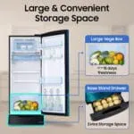 Samsung 183 L, 4 Star, Digital Inverter, Direct-Cool Single Door Refrigerator (RR20H28249U/NL, Paradise Bloom Blue, Base Stand Drawer, Single Touch Defrost, 2026 Model) - Image 8