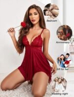 SSoShHub SoShHub Women Lace Lingerie Front Closure Babydoll V Neck Nightwear Chemise Nightie Chrismas Bikini Girlfriend Wife Babydoll Valentine Festival - Image 5