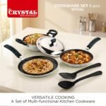 Crystal Aluminum 6 Pcs Non Stick Cookware Set | Gas Stove Friendly | Tawa, Fry Pan, Kadhai with Lid, Laddle & Spatula | Durable 4 Layer Non Stick Coating | PFOA Free | White - Image 5