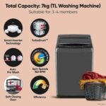 LG 7 Kg 5 Star Smart Inverter Technology Fully Automatic Top Load Washing Machine (T70VBMB1Z, Auto Prewash, Turbodrum, Stainless Steel drum, LED Display, Smart Diagnosis Middle Black) - Image 2
