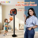 Kidsmate 3-in-1 Basketball Play Set for Kids with Adjustable Basketball Hoop, Tic Tac Toe & Dot Game Board, Basketball Net Stand Indoor Outdoor Toy, Best Gift for Boys & Girls - Multicolor - Image 4