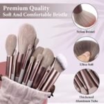 GLUN® Professional Makeup Brushes 13 Piece Set Brown Colour, Travel Makeup Brushes with Cloth Bag for Makeup Artists, Foundation, Powder, Concealer, Eyeshadow, Blush, Highlighter, Eyebrow, Brushes - Image 6