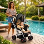BabyGo Foldable Baby Stroller for Newborn, Infant & Toddler 0–3 Years | Lightweight Travel Pushchair | Safety Harness | Adjustable Recline Backrest | 360° Swivel Wheels | Large Storage Basket | Orange - Image 7