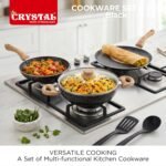 Crystal Aluminum 6 Pcs Non Stick Cookware Set with Induction Bottom | Tawa, Fry Pan, Kadhai with Lid, Laddle & Spatula | Durable 4 Layer Non Stick Coating | PFOA Free | Black - Image 4