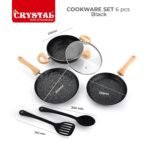 Crystal Aluminum 6 Pcs Non Stick Cookware Set with Induction Bottom | Tawa, Fry Pan, Kadhai with Lid, Laddle & Spatula | Durable 4 Layer Non Stick Coating | PFOA Free | Black - Image 6