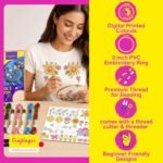 Craftinger Stick & Stitch Embroidery Kit for Beginners & Adults | 66 Pre-Printed Designs,12 Color Threads, 8 Inch Hoop | DIY Embroidery Starter Kit, Sewing Craft Kit, Floral Embroidery Patterns - Image 3