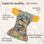 LuvLap Reusable Baby Cloth Diapers Combo Pack of 3 (3 Shell + 3 Pads) Double Leak Guard, High Absorption, Stain-Proof Comfort & Protection, 3m+, Rash Free, Adjustable Waist & Height with Snap Buttons - Image 4