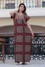 G4Girl Pure Cotton Embroidery Nighty for Women's | Night Gown | Nighty | Nightdress | Maxi | Sleepwear | Jaipuri Nighty | Nighties | Gown - Image 2