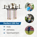 Large Metal Trophy Stand with Medal Holder for Wall - Holds Up to 8 Trophies and 30 Medals - Glossy Black Finish - Metal Display for Sports Achievements - Perfect for Homes, Schools, and Sports Clubs - Image 5