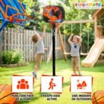 Kidsmate 3-in-1 Basketball Play Set for Kids with Adjustable Basketball Hoop, Tic Tac Toe & Dot Game Board, Basketball Net Stand Indoor Outdoor Toy, Best Gift for Boys & Girls - Multicolor - Image 5