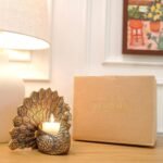 BEHOMA Metal Dancing Peacock with Scented Glass Votive Candle, Golden - Image 2