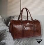 Fur Jaden Brown Textured Leatherette Stylish & Spacious Weekender Duffle Bag for Travel for Men and Women - Image 5