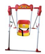 BABYBLESSING Baby Swing Jhula for Kids, Single Seater Swing Chair with Safety Belt, Alloy Steel Frame, Adjustable Ropes and Ground Pegs, Red and Yellow, Indoor Outdoor Garden Swing - Image 3