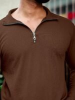 KAJARU Men's Polyester Blend T Shirt with Spread Collar Neck Line Zipper Closure Full Sleeves Solid Pattern Regular Fit and Standard Length - Image 8