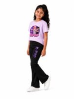 Girls Graphic T-Shirt and Black Flared Pants Set, Purple, 2-Piece Outfit - Image 3