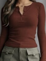 Dream Beauty Fashion Women's Long Sleeve Slim Fit Top/T-Shirt Henley Neck Casual (BZF-Top-Saiyaara-1) - Image 3