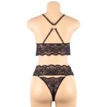 SSoShHub Women Lace 4pcs Babydoll Lingerie Mesh Chemise Nightgown Cover Up Bikini with Panty and Hand tie Knot, Blind Eye fold Black - Image 4