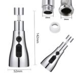 360° Rotating Kitchen Tap Extender, Flexible Faucet Attachment with 2/3 Mode Spray Head, Universal Splash Filter Aerator, Chrome Plated Sink Tap Extension for Kitchen & Bathroom (Silver) - Image 3