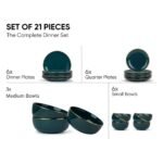 Shay Teal Gold Ceramic Dinner Set, 21 Pieces, Goldline Series | Dinner Set for Dining Table | Bone-Ash Free | Crockery Set for Gifting & Dining Glossy Finish | Premium Ceramic (Teal Gold, 21 Pieces) - Image 4