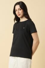 Allen Solly Women’s Solid Round Neck T‑Shirt | Regular Fit | Soft Cotton | Everyday Casual Essential - Image 2