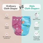 Mylo Leak-Proof Baby Cloth Diaper Combo (2 Diapers + 2 Inserts) | Free Size (3M-3Y) | High Absorption | Quick Dry | Oeko-Tex Certified | Washable - Floral & Heart - Image 6